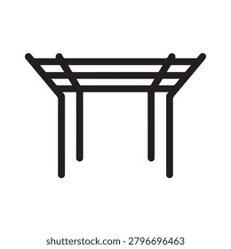 A simple, clean black and white line drawing of a traditional Japanese Torii gate, featuring two vertical pillars connected by two horizontal crossbeams. The design is minimalistic, with no shading or.