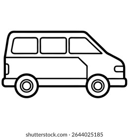 Uma ilustração simples, limpa em preto e branco de uma van de passageiros é apresentada neste versátil arquivo vetorial.