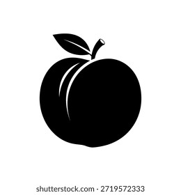 Una silueta simple y limpia en blanco y negro de una manzana, con una hoja distintiva y reflejos sutiles.