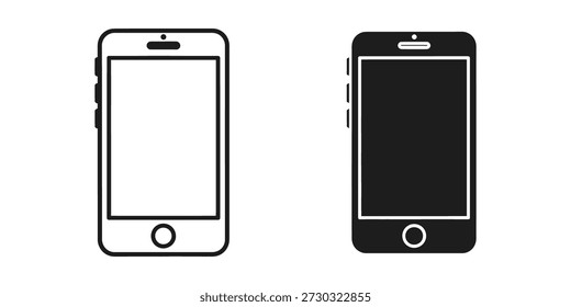 Siluetas simples y limpias en blanco y negro para smartphones, ideales para temas de diseño y tecnología modernos.