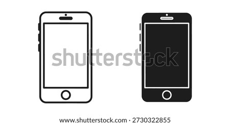 Simple and clean black and white smartphone silhouettes, ideal for modern design and technology themes.