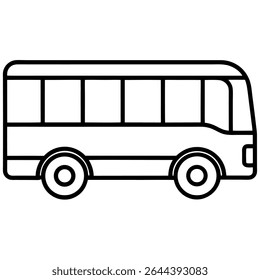 A simple, clean black and white vector illustration depicts a school bus ready to transport students.