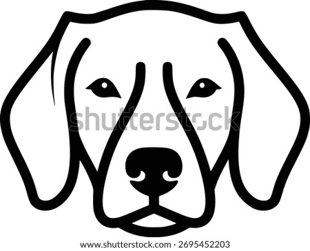 A simple, clean black-and-white silhouette of a dog’s head with floppy ears, ideal for logos or icons.