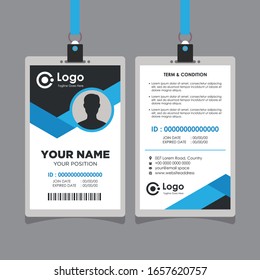 Simple Clean Blue and Black Id Card Design, Professional Identity Card Template Vector for Employee and Others