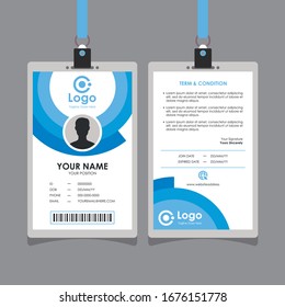 Simple Clean Blue Id Card Design With Circle Shape, Professional Identity Card Template Vector for Employee and Others