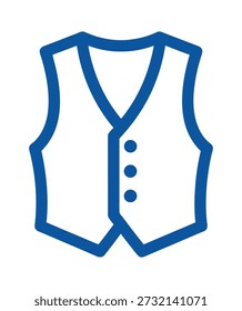 A simple, clean blue outline icon of a formal waistcoat or vest, often worn as part of a suit.