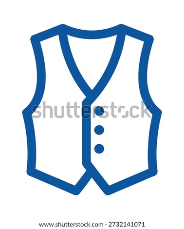 A simple, clean blue outline icon of a formal waistcoat or vest, often worn as part of a suit.