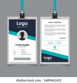 Simple Clean Blue Turquoise Geometric Id Card Design, Professional Identity Card Template Vector For Employee And Others