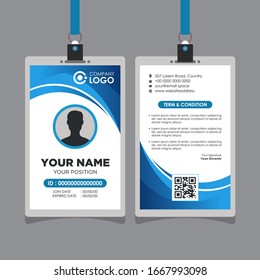 Simple Clean Blue Wave Gradient with White Background Id Card Design, Professional Identity Card Template Vector for Employee and Others