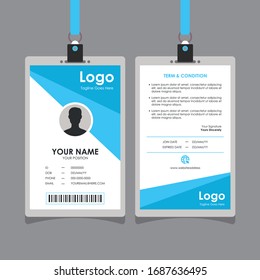 Simple Clean Blue White Geometric Id Card Design, Professional Identity Card Template Vector for Employee and Others