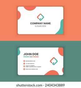 Einfaches und sauberes Design mit orangefarbener und türkisblauer Visitenkarte. Flache Vektorgrafik.