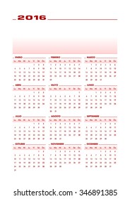 Simple and clean calendar 2016 Spanish. Vector illustration with empty space for your contents. All elements sorted and grouped for easy edition