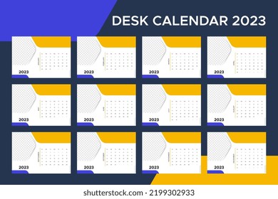 simple clean calendar desk 2023 yellow line vector background