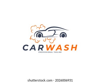 Diseño de logotipo de lavado de coches sencillo y limpio con ilustración de espuma de burbujas