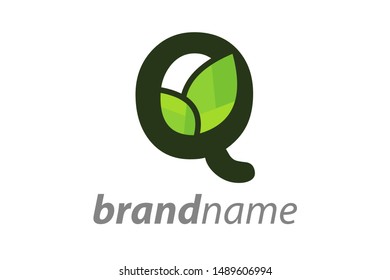 Simple, Clean and Charming initial logo Q with leaf.