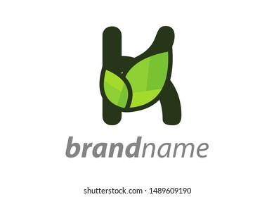 Simple, Clean and Charming initial logo K with leaf.
