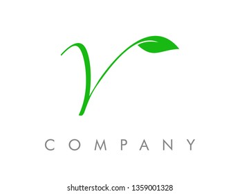 Simple, Clean and Charming logo design  initial Handwriting font combine with leaf.