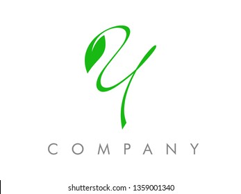 Simple, Clean and Charming logo design  initial Handwriting font combine with leaf.