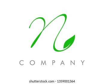 Simple, Clean and Charming logo design  initial Handwriting font combine with leaf.
