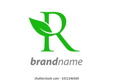 Simple Clean and Charming logo design initial R combining with leaf.