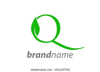 Simple Clean and Charming logo design initial Q combining with leaf.