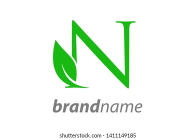 Simple Clean and Charming logo design initial N combining with leaf.