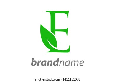 Simple Clean and Charming logo design initial E combining with leaf.