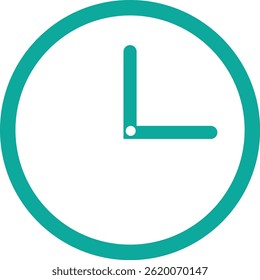 A simple clean clock icon showing the time. Perfect for representing deadlines, appointments and time management in a minimalist style. Vector illustration.