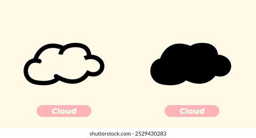 Simple and clean cloud icon in minimalist design. The cloud shape features soft, rounded edges, making it ideal for use in weather-related apps, websites, or interfaces. The icon is vector-based