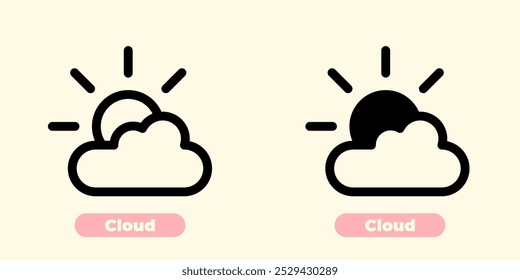 Simple and clean cloud icon in minimalist design. The cloud shape features soft, rounded edges, making it ideal for use in weather-related apps, websites, or interfaces. The icon is vector-based