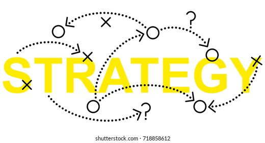 Simple clean conceptional flat line vector illustration of dotted lines and arrows on text STRATEGY isolated on white background