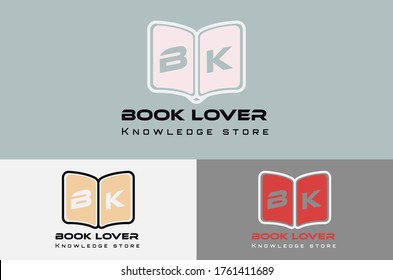 Espacio negativo creativo minimalista abierto libro de lectura plantilla vectorial del logotipo de la tienda de conocimientos.