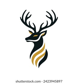 A simple and clean deer vector icon with a combination of black and gold on a white background. A good illustration and ideal for a company brand logo