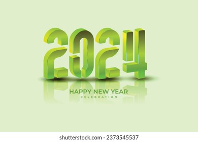 Simple and Clean Design 3D Happy New Year 2024.Green Gradient Numbers 