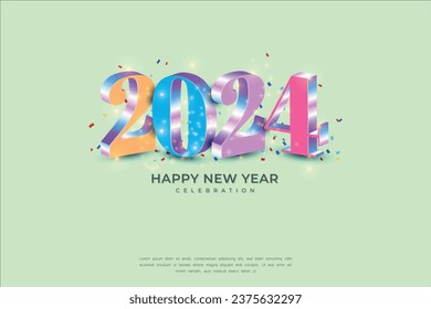 Simple and Clean Design 3D Happy New Year 2024.Colorful Gradient Numbers 