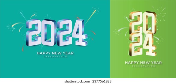 Einfaches und sauberes Design 3D-Frohes Neujahr 2024.Farbige Farbverlauf-Zahlen 