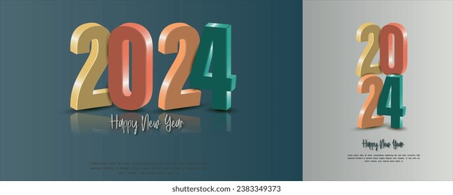 Diseño simple y limpio 3D Feliz Año Nuevo 2024.Números coloridos 