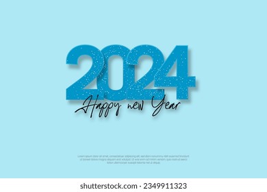 Simple and Clean Design Happy New Year 2024. With Simple Blue Premium Background for Banners, Posters or Calendar.