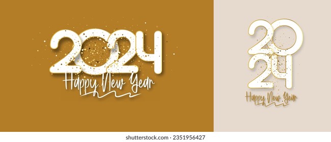 Simple and Clean Design Happy New Year 2024. Gold Numbers for Background for Banners, Posters or Calendar.