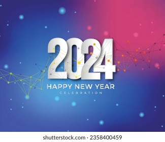 Simple and Clean Design Happy New Year 2024. white Numbers with tech background for Background for Banners, Posters or Calendar.