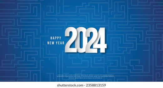 Simple and Clean Design Happy New Year 2024. White Numbers for Background for Banners, Posters or Calendar.