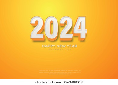 Simple and Clean Design Happy New Year 2024. Orange Background for Banners, Posters or Calendar.