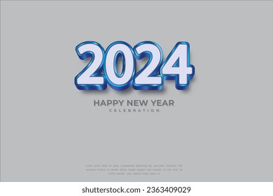 Diseño sencillo y limpio Feliz Año Nuevo 2024. Números de brillo azul para fondo para carteles, afiches o calendario.