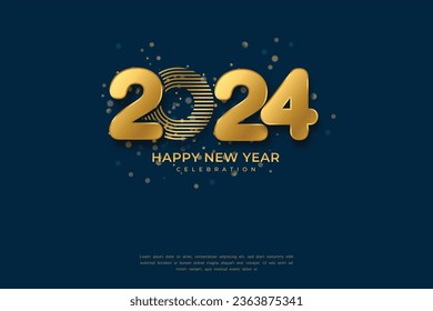 Diseño sencillo y limpio Feliz Año Nuevo 2024. Números de oro para fondo para carteles, afiches o calendario.
