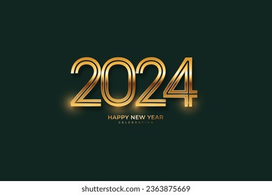Simple and Clean Design Happy New Year 2024. Gold Numbers for Background for Banners, Posters or Calendar.