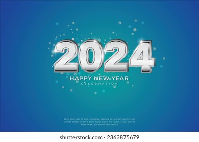 Diseño sencillo y limpio Feliz Año Nuevo 2024. Números de plata para fondo para carteles, afiches o calendario.