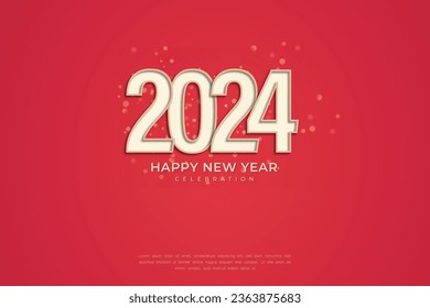 Simple and Clean Design Happy New Year 2024. Red Background for Background for Banners, Posters or Calendar.
