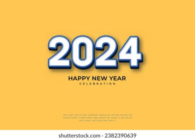Simple and Clean Design Happy New Year 2024. blue and white Numbers for Background for Banners, Posters or Calendar.