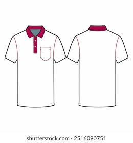 A simple, clean design template for a men's polo shirt.  The shirt features a classic collar, short sleeves, and a chest pocket.