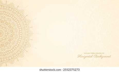 Simple Clean Detailed Decorative Mandala Artwork in Gold with Subtle Beige Tones Horizontal Background